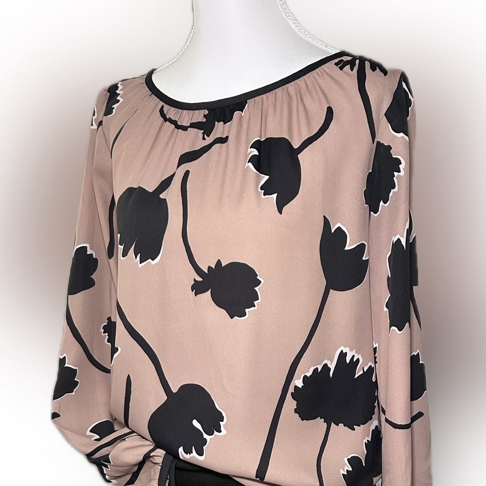 LOFT Black and Tan Floral Shirt Blouse XS